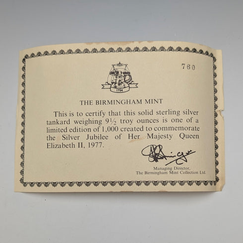 1977年 英国エリザベスⅡ世 戴冠25周年ジュビリー 純銀製マグカップ 302g Birmingham Mint 箱・説明書付き 極美品