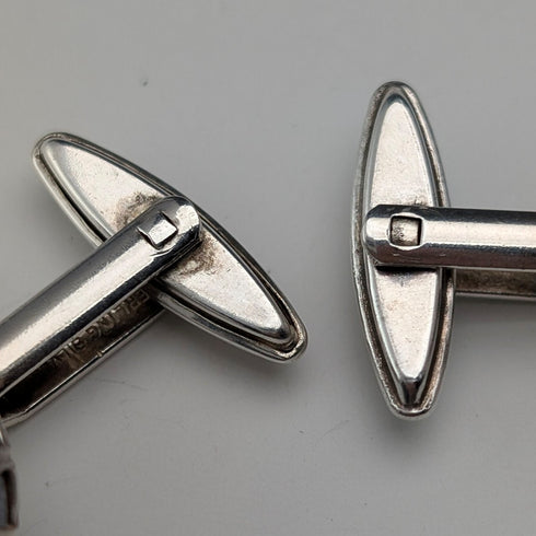 ヴィンテージ 純銀台座 ブルーレースアゲート カフリンクス カフスボタン