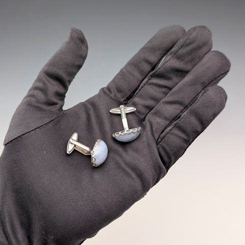 ヴィンテージ 純銀台座 ブルーレースアゲート カフリンクス カフスボタン