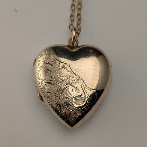 British Vintage 9ct Gold Heart Locket Pendant with RG Necklace