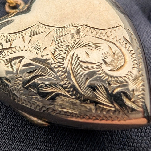 British Vintage 9ct Gold Heart Locket Pendant with RG Necklace