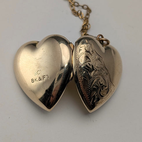 British Vintage 9ct Gold Heart Locket Pendant with RG Necklace
