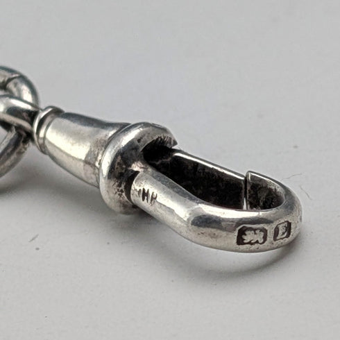 1929年英國古董純銀阿爾伯特鏈,重42克,配英國六便士硬幣吊墜