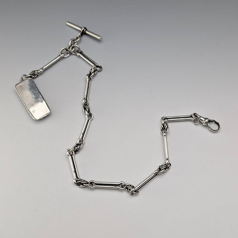 1889年英國古董精美純銀阿爾伯特鏈,45克,配以摩爾福裝飾吊墜