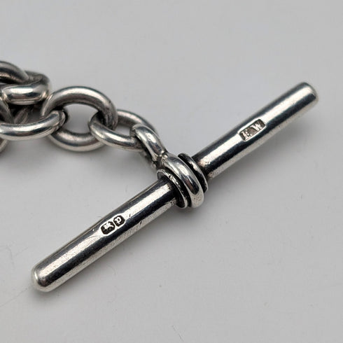 1889年英國古董精美純銀阿爾伯特鏈,45克,配以摩爾福裝飾吊墜