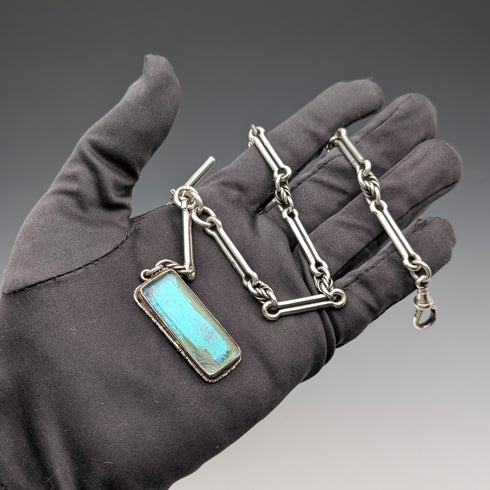 1889年英國古董精美純銀阿爾伯特鏈,45克,配以摩爾福裝飾吊墜