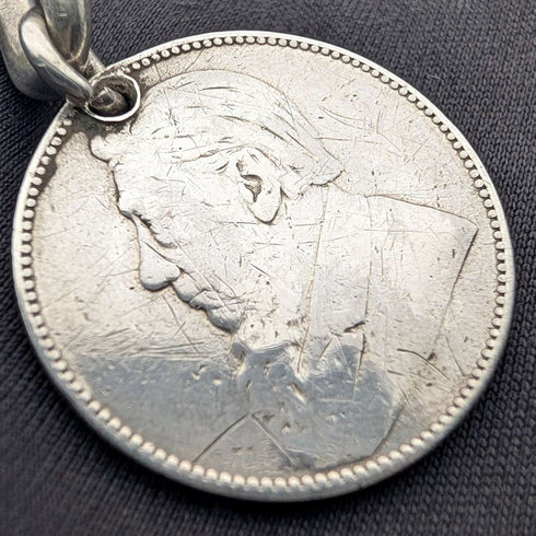 1911年英國古董純銀阿爾伯特鏈,重59克,配南非1先令硬幣吊墜