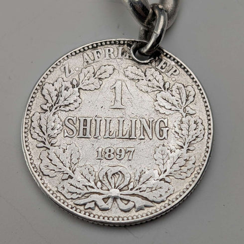 1911年英國古董純銀阿爾伯特鏈,重59克,配南非1先令硬幣吊墜