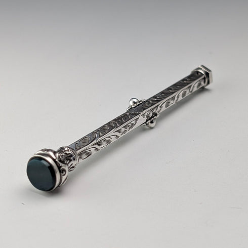 古董800銀推拉式鉛筆和沾水筆,飾以綠色寶石