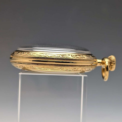 1919 Waltham Traveler pocket watch with gold-plated case, mechanical movement, in good working order.