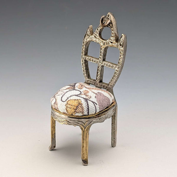 1920s Antique Brass Chair-Shaped Pocket Watch Holder with White Seat