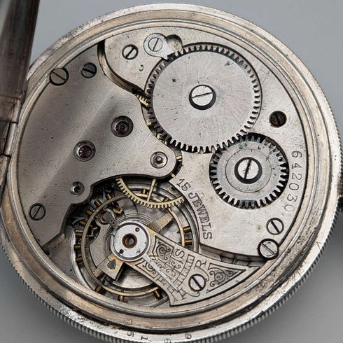 1919 British antique John Finlayson pocket watch in sterling silver Denison case, in good working order