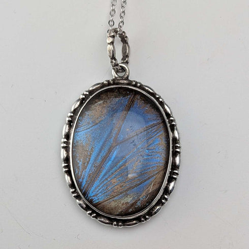 Vintage sterling silver butterfly wing pendant with sterling silver necklace ①