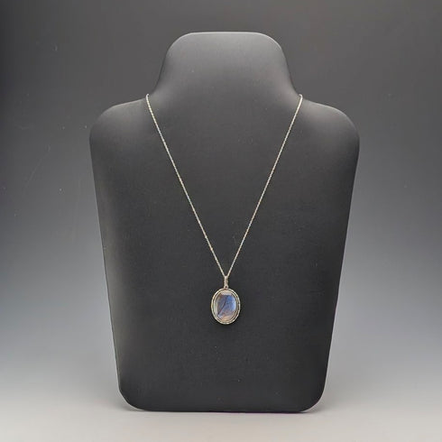 ヴィンテージ 純銀台座 バタフライウイングペンダント 純銀ネックレス付 ①