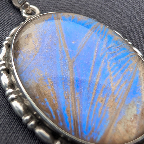 ヴィンテージ 純銀台座 バタフライウイングペンダント 純銀ネックレス付 ①