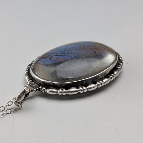 ヴィンテージ 純銀台座 バタフライウイングペンダント 純銀ネックレス付 ①