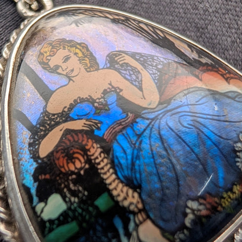 British Vintage Sterling Silver Butterfly Wing Pendant with Sterling Silver Necklace ②