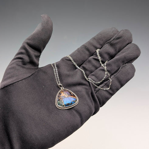 British Vintage Sterling Silver Butterfly Wing Pendant with Sterling Silver Necklace ②