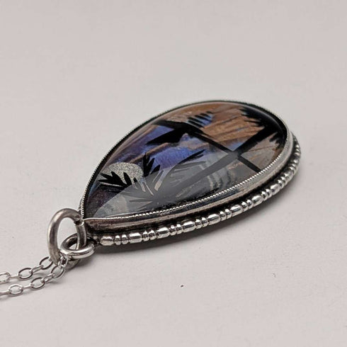 British vintage sterling silver butterfly wing pendant with sterling silver necklace (3)