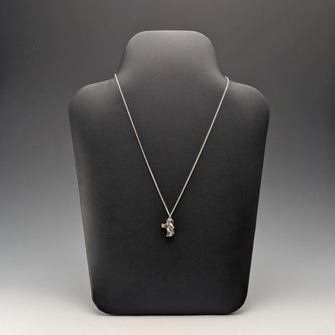 Vintage British Pipe Smoking Old Man Sterling Silver Pendant with Sterling Silver Necklace, 7.6g Total