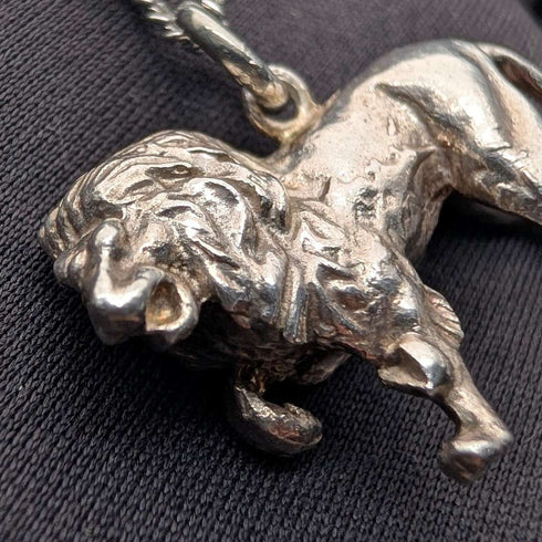 British Vintage Sterling Silver Lion Passant Pendant with Sterling Silver Necklace, 12.7g Total