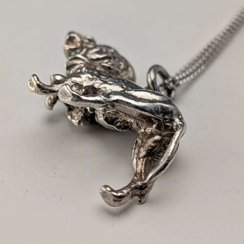 British Vintage Sterling Silver Lion Passant Pendant with Sterling Silver Necklace, 12.7g Total