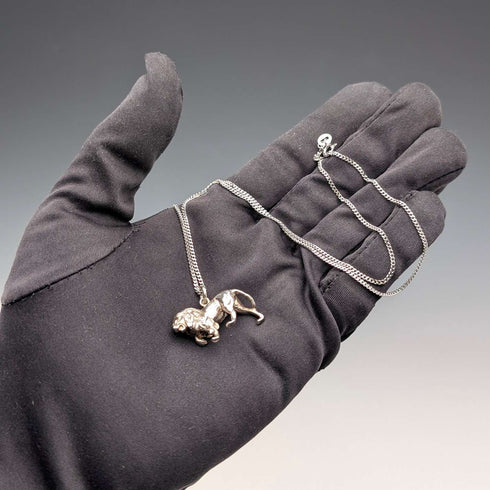 British Vintage Sterling Silver Lion Passant Pendant with Sterling Silver Necklace, 12.7g Total