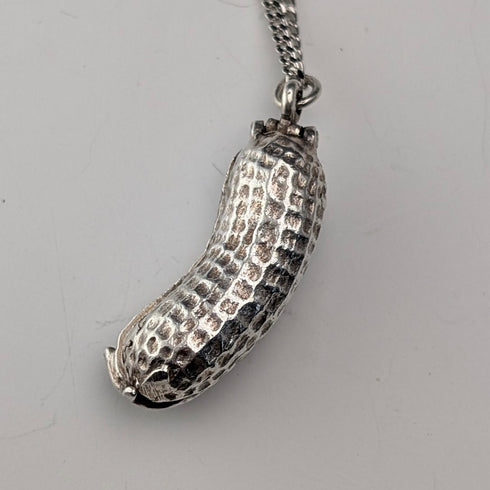 Vintage Peanut (Monkey Inside) Sterling Silver Pendant with Sterling Silver Necklace, 7.8g Total