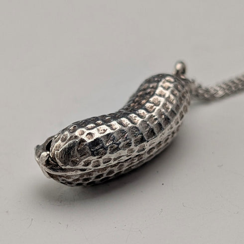 Vintage Peanut (Monkey Inside) Sterling Silver Pendant with Sterling Silver Necklace, 7.8g Total