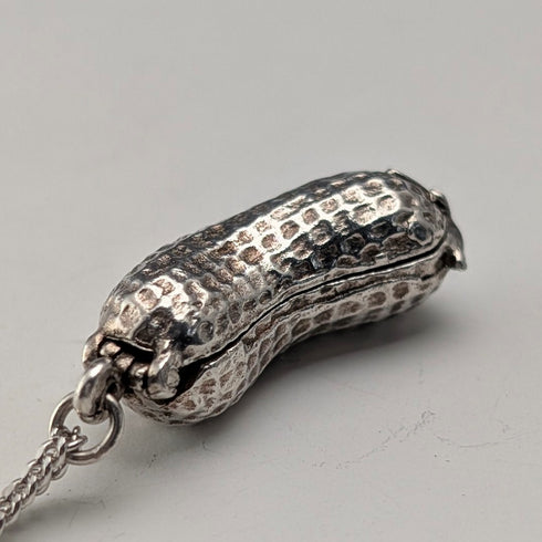 Vintage Peanut (Monkey Inside) Sterling Silver Pendant with Sterling Silver Necklace, 7.8g Total