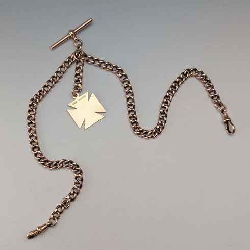 Antique British 9ct Rose Gold Double Albert Chain 9ct Gold Medal Fob, 22.4g Total