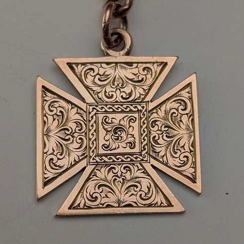 Antique British 9ct Rose Gold Double Albert Chain 9ct Gold Medal Fob, 22.4g Total