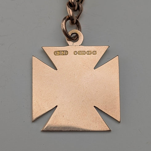 英國古董9克拉玫瑰金雙阿爾伯特鏈,搭配9克拉金質獎章吊墜,總重22.4克