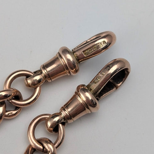 英國古董9克拉玫瑰金雙阿爾伯特鏈,搭配9克拉金質獎章吊墜,總重22.4克