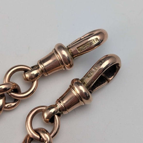 Antique British 9ct Rose Gold Double Albert Chain 9ct Gold Medal Fob, 22.4g Total