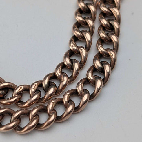 Antique British 9ct Rose Gold Double Albert Chain 9ct Gold Medal Fob, 22.4g Total