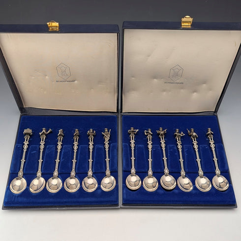 Dutch Vintage Musician Engraved 835 Sterling Silver Spoons (12 pieces, 181g total) in a Case