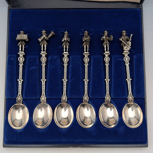Dutch Vintage Musician Engraved 835 Sterling Silver Spoons (12 pieces, 181g total) in a Case