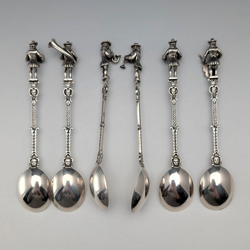 Dutch Vintage Musician Engraved 835 Sterling Silver Spoons (12 pieces, 181g total) in a Case