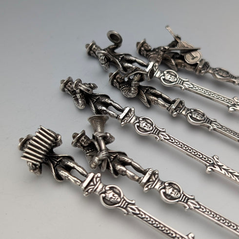 Dutch Vintage Musician Engraved 835 Sterling Silver Spoons (12 pieces, 181g total) in a Case