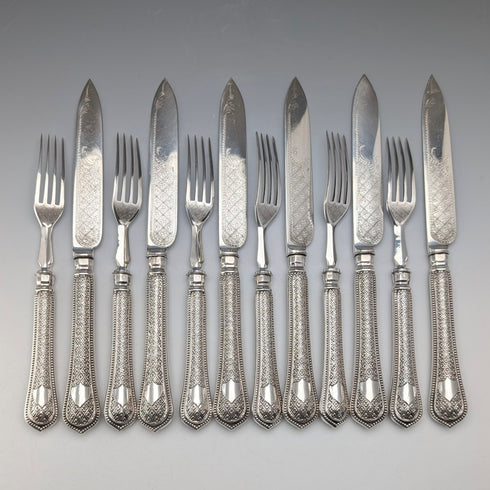 Circa 1867 British Antique Sterling Silver Handle Cutlery (6 Pairs) by Roberts & Belk