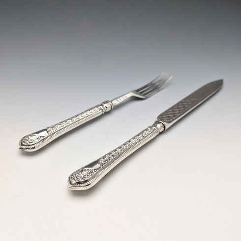 Circa 1867 British Antique Sterling Silver Handle Cutlery (6 Pairs) by Roberts & Belk