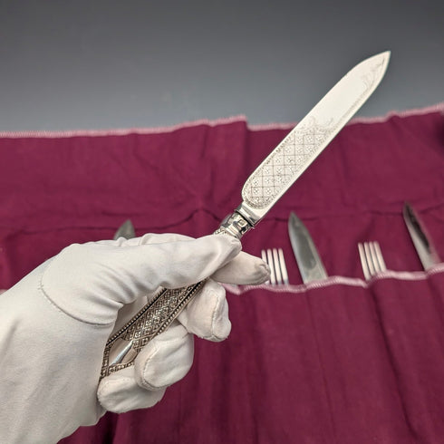 Circa 1867 British Antique Sterling Silver Handle Cutlery (6 Pairs) by Roberts & Belk