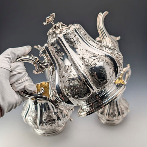 1857 British Antique Silver Plated Tea/Coffee Set, Elkington