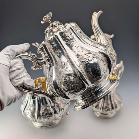 1857 British Antique Silver Plated Tea/Coffee Set, Elkington