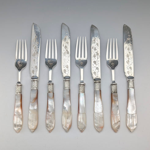 Antique British Mother-of-Pearl Tea Cutlery, 4 Pairs, John Harrison
