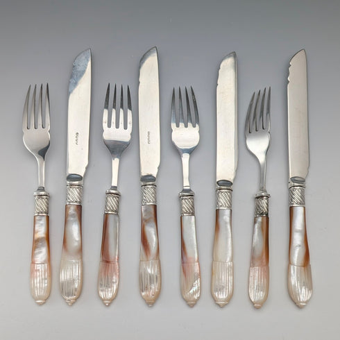 Antique British Mother-of-Pearl Tea Cutlery, 4 Pairs, John Harrison