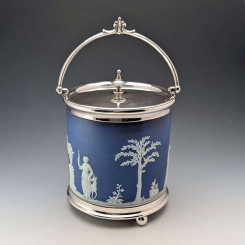 古董英國韋奇伍德餅乾桶 Jasperware 皇家藍色