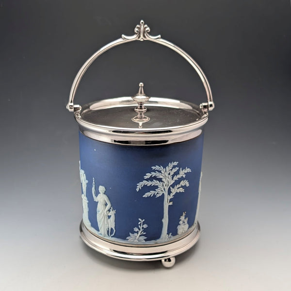 Antique British Wedgwood Biscuit Barrel Jasperware Royal Blue