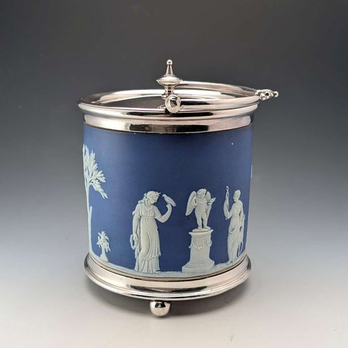 古董英國韋奇伍德餅乾桶 Jasperware 皇家藍色